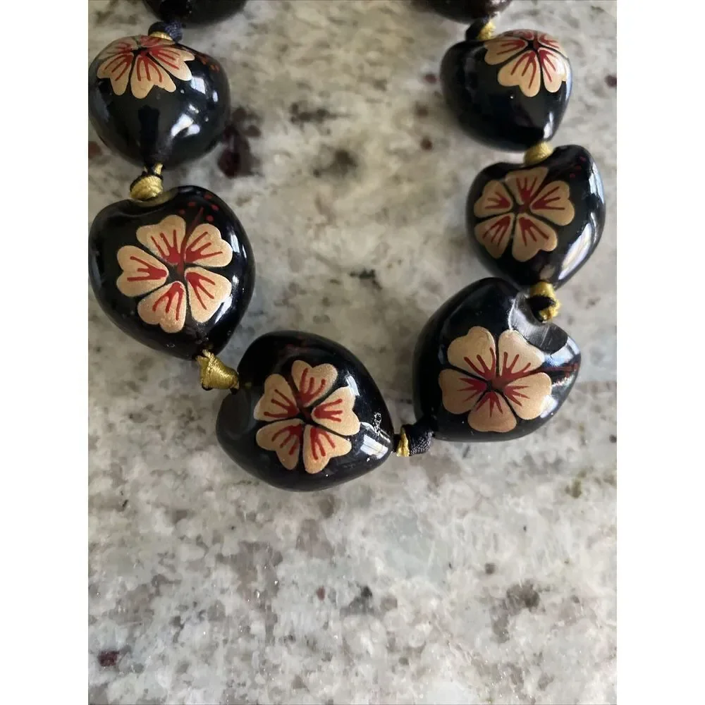 Kukui Nut Lei Pink Hibiscus Flower Necklace Graduation Wedding Hawaiian Luau